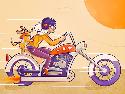 Be Wild bike biking character crazy cute desert dog friend gran grandma granny illustration motorcycle pet skull sunset texture wild woman