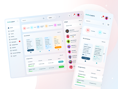 Online Learning Dashboard Design✒️ 3d arunsingh145 assignment chat corses dashboard ui glassmorphism mentor minimal mobile modern my schedule neumorphism ui onlineclass onlineshop responsive responsive ui side chat tutor webapp