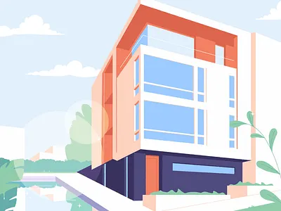 Modern Villa architecture artwork building city graphic house illustration minimalism motion perspective pool tower town vector villa village window
