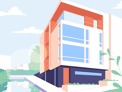 Modern Villa architecture artwork building city graphic house illustration minimalism motion perspective pool tower town vector villa village window