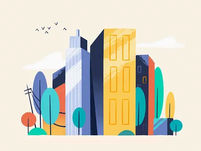 City apartment bird building buildings city cloud colors flat home house illustration nature texture trees window