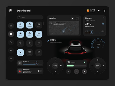 Car Assistant Dashboard app assistant car chair clean climate dash dashboard design interface location map panel ui ux widgets