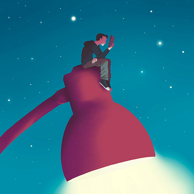 Over the lamp books conceptual illustration editorial illustration illustration night problem problems reading book solution solutions table lamp