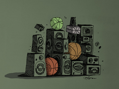 Bball Speaker art drawings illustration