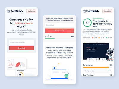 PerfBuddy - Mobile Website branding chart design graphic design illustration interface landing page logo mobile mobile design mobile website performance report ui user experience ux web web design website website design