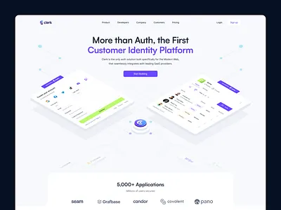 Clerk: Landing Page animation auth authentication authentication platform customer identity customer platform hero animation hero section homepage landing page login multifactor platform saas signup web3