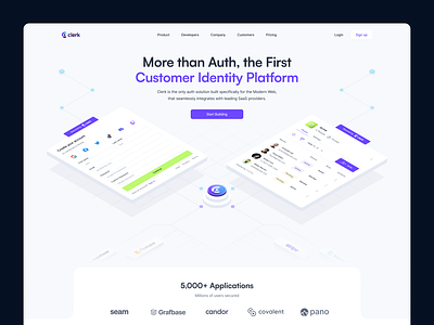 Clerk: Landing Page animation auth authentication authentication platform customer identity customer platform hero animation hero section homepage landing page login multifactor platform saas signup web3