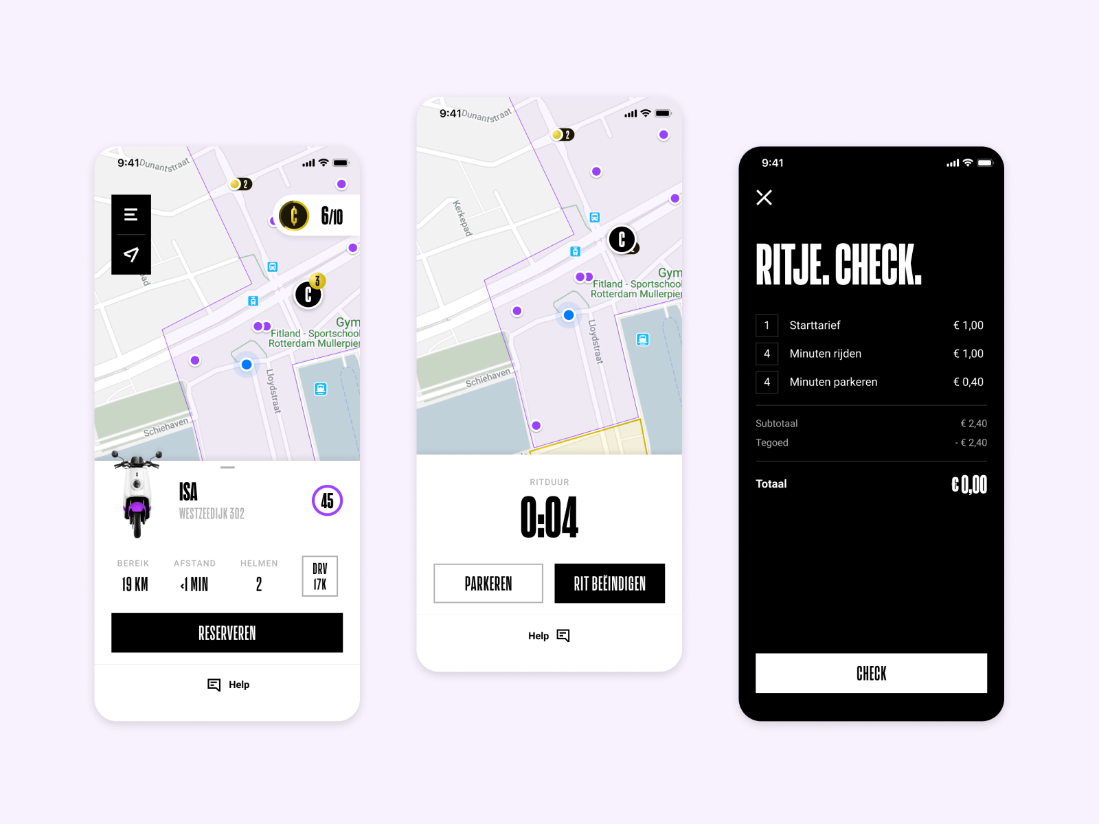 Example of Electric scooter sharing app Check.