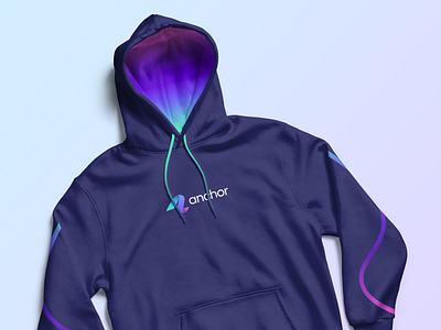 Anchor Merch 🤗 bag billing bottle branding cotton financial flow gradient illustration jacket logo merch purple slick startup swag sweater technology water wave