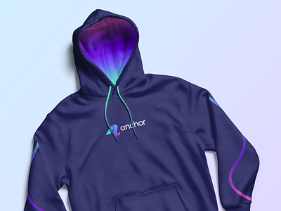 Anchor Merch 🤗 bag billing bottle branding cotton financial flow gradient illustration jacket logo merch purple slick startup swag sweater technology water wave
