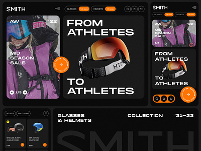 SMITH E-Shop Dark Theme design e commerce e shop helmets landing landingpage online store shop snowboarding sports ui uiux ux web website