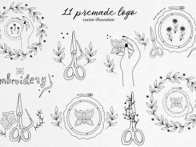 Needlework vector logo branding business logo design floral logo hand draw logo illustartion illustration line art logo minimalism logo needlework logo premade logo design scissor logo scissors symbol sewing logo sticker vector