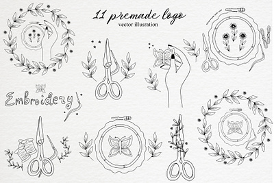 Needlework vector logo branding business logo design floral logo hand draw logo illustartion illustration line art logo minimalism logo needlework logo premade logo design scissor logo scissors symbol sewing logo sticker vector