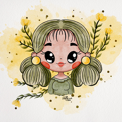 Green|yellow portrait art branding cute art design flat graphic design illustration illustrator portrait watercolor