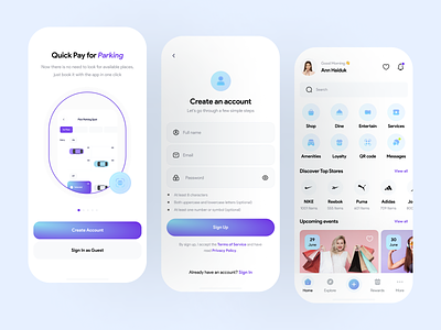 🛒 Shopping Mall Mobile App app design concept create account design ecommerce events homescreen icons interface menu minimal onboarding shop shopping mall store ui ux welcome screens