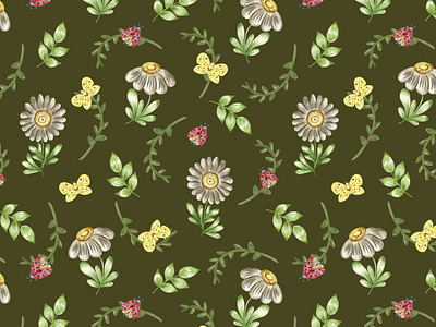 Floral seamles pattern in watercolor style botanical pattern chamomile pattern drawing drawing design dress textile hand draw illustation pattern pattern designer pattern maker seamless pattern surfase pattern textile design watercolor watercolor floral watercolor pattern
