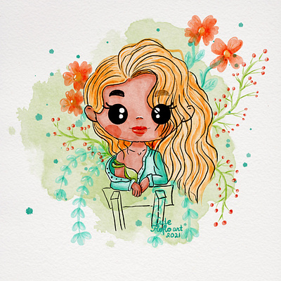 Watercolor cute portrait art cute art cute illustration digital illustration digital painting digitalart illustration illustrator portrait ui watercolor