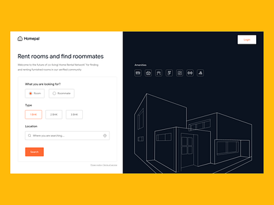 Homepal Search screen colors design friend global illustration minimal pal room roommates search simple splashscreen typography ui