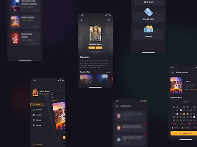 Nudooz - Booking Ticket Cinema UI Kit app app ui booking design film home profile signin ticket uiux
