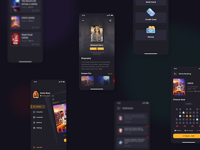 Nudooz - Booking Ticket Cinema UI Kit app app ui booking design film home profile signin ticket uiux