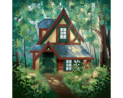 House in the woods art digitalart environment forest house illustraion nature sunshine trees wacom intuos