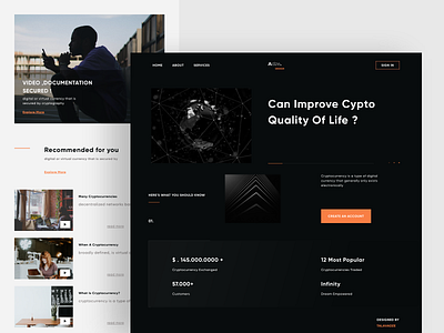 Crypto Landing Page Concept minimal bitcoin branding crypto cryptocurrency dark ui design ethereum home page landing page minimal minimalism minimalist minimalistic talavadze trade ui ux