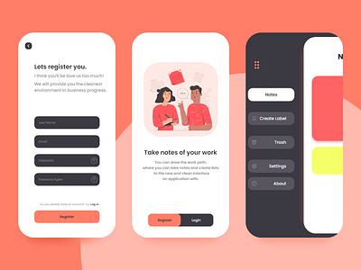 Login & Settings UI app app design design flat login mobile mobile app mobile design mobile ui notes register setting start ui ui design