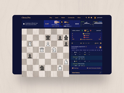 Chess Pro ♚ Play chess blue chess chess board classic game gold illustration statistics ui user interface webapp webdesign website winner