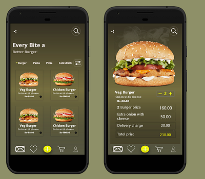 Sample UI design for a Food App.