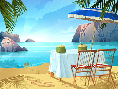 Honeymoon beach beach walk coconut couple honeymoon mountains ocean palm sea umbrellas