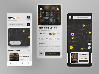 Cafe Finder App app design cafe coffee finder map mobile ui nearby shop typography