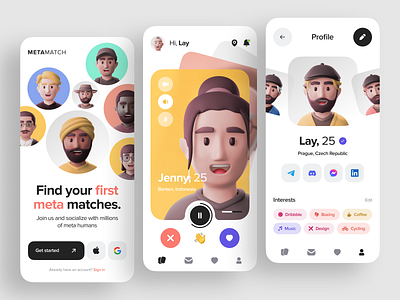 Mobile Design for Dating App 3davatars app badoo concept dating datingapp interface match matching mobile onlinedating socialapp swipe tinder ui ux