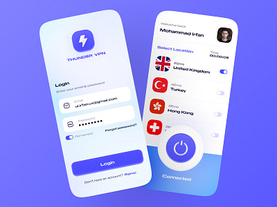 Thunder VPN app boldfont cards ui dashboard figma figma design protopie prototyping sketchapp typography uidesign user experience user interface design vpn