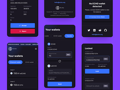 Echo DeFi — Crypto Wallets [by PixelPlex] adaptive assets balance bitcoin blockchain crypto wallet cryptocurrency ethereum finance metamask mobile nft responsive token transaction transfer ui wallet
