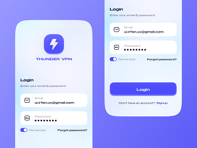 Thunder VPN email design font font design illustration internet login login design login form login page logistics neumorphism ui shield skeumorphic splash thunder type ui ux uidesign vpn vpn app