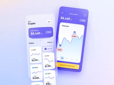 Crypto Tracker - Mobile App airy blur clean ui concept crypto crypto tracker cryptocurrency figma glass glassmorphism glassy mesh gradient product shadows transparent ui ui design ux ux ui visual