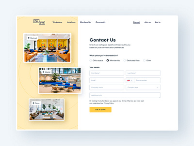 Places – Contact Us contact coworking design form graphic design interface minimalist ui ux web website