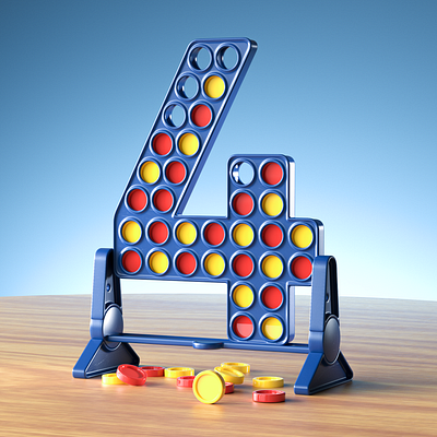 4 is for Connect Four 36days 36daysoftype 36daysoftype08 3d 3d art boardgame boardgames c4d cgi cinema4d connect 4 connect four hasbro illustration nft nftart redshift redshift3d render typography