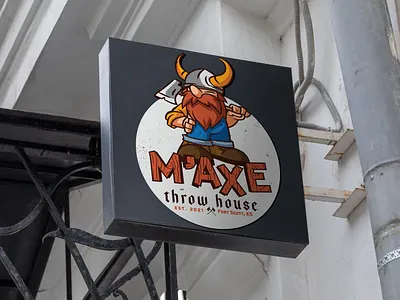 M'AXE Brand axe axe throwing brand business character color font fun kansas city logo type
