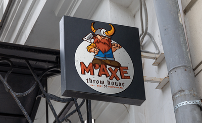 M'AXE Brand axe axe throwing brand business character color font fun kansas city logo type