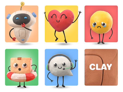 3D Clay Mascots 3d blender bot character chat clay colorful creative delivery emoji happy heart illustration love mascot package robot support