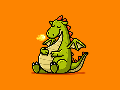 Relaxing Dragon adorable belly cartoon cute dragon fat fire full funny green happy illustration lazy recharge relax relaxing rest sitting smiling tummy