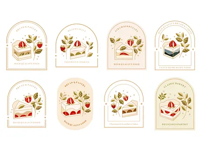 Vintage Cake Label and Bakery Logo Element Collection bakery bakery logo bakery packaging baking cafe cake cake shop dessert floral food food illustration green tea illustration kawaii matcha pastry strawberry cake sweet vintage