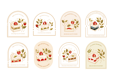 Vintage Cake Label and Bakery Logo Element Collection bakery bakery logo bakery packaging baking cafe cake cake shop dessert floral food food illustration green tea illustration kawaii matcha pastry strawberry cake sweet vintage