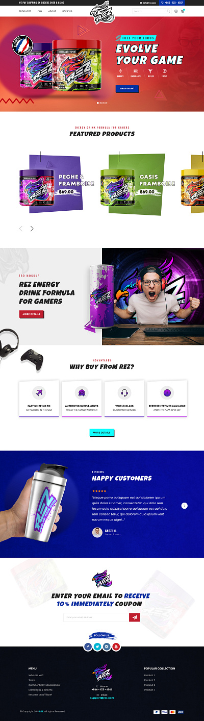 Rez branding energy drink photoshop website design