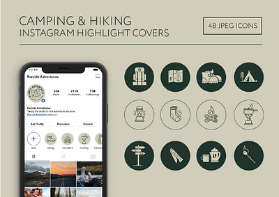 Camping and hiking instagram highlights covers adventure branding design graphic design hiking icon illustration illustrator instagram covers instagram stories instagram template logo outdoors social media icons vector