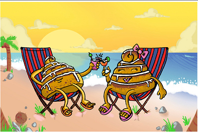 Cinnabuns at the beach character character art character illustration characterdesign design illustration relaxing sunset