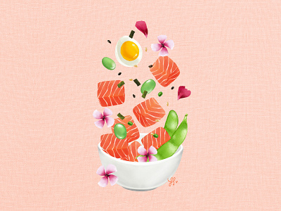 Sushi bowl edamame flower illustration procreate salmon sushi