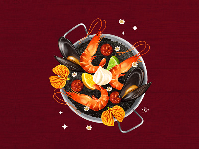 Paella chorizo food gambas illustration procreate rice