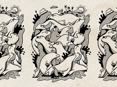 Illustration drinks illustration sea lions sunrise surfing weekend plans